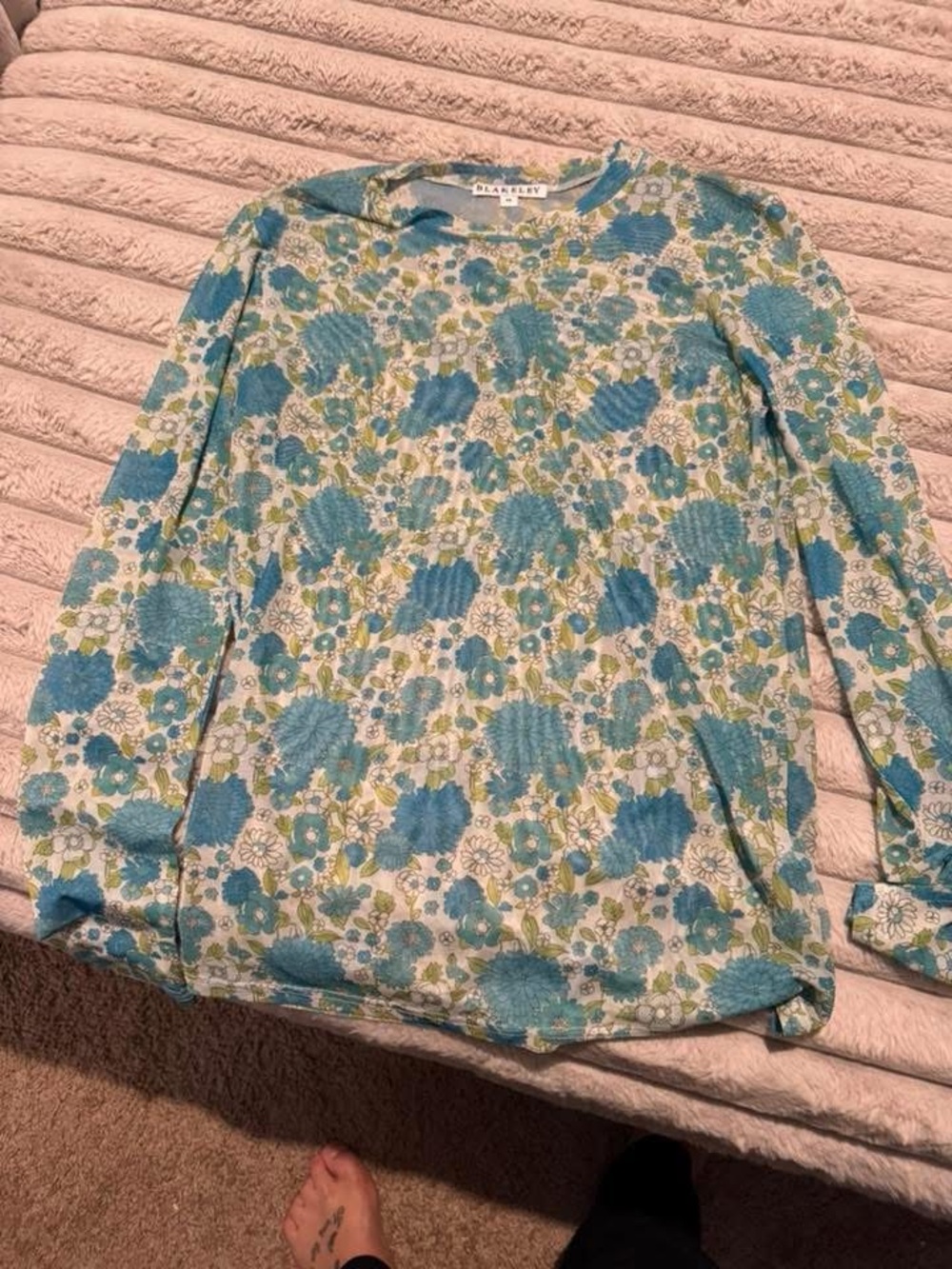 Blue Floral Long-Sleeve Blouse